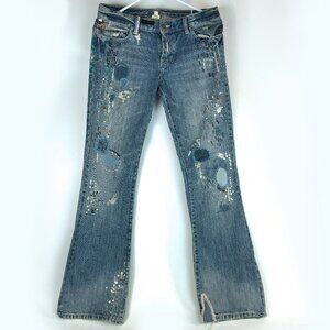 Ezra Fitch Beaded Embroidered Distressed Patched Jeans Sz 26x32